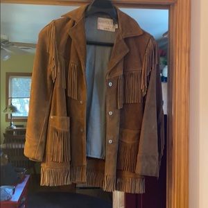 Suede leather western style jacket with fringe